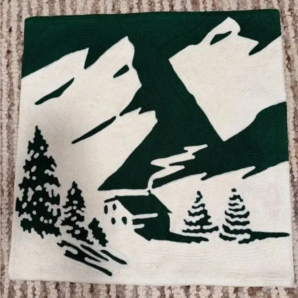 West Elm Snow Tree Scene Embroidered Accent Pillow Case Decor 20X20